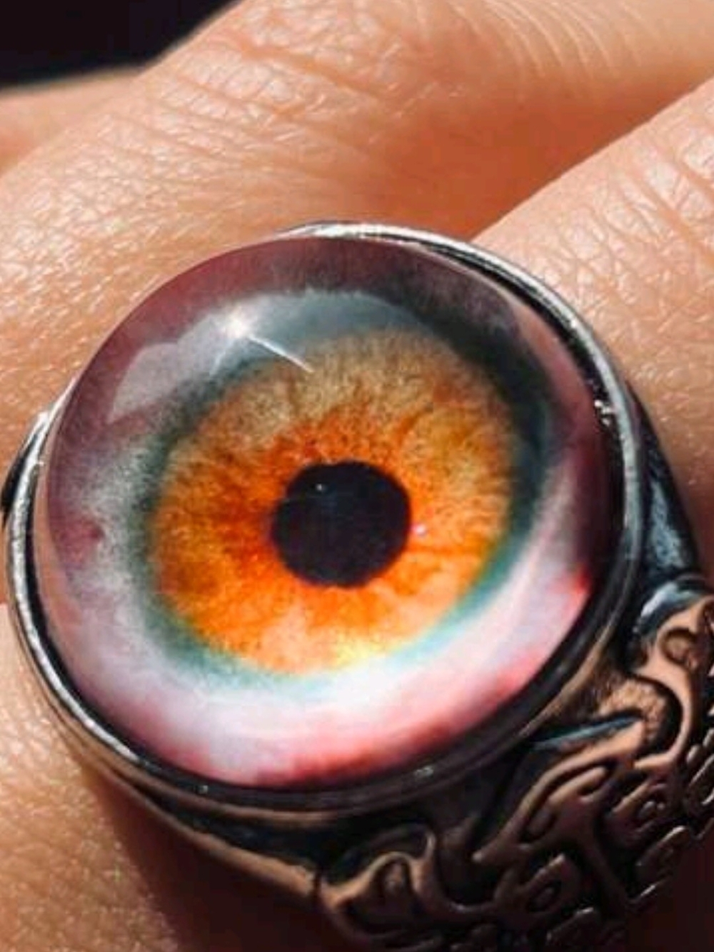 Handcrafted Orange Eye Statement Ring - Women's Jewelry
